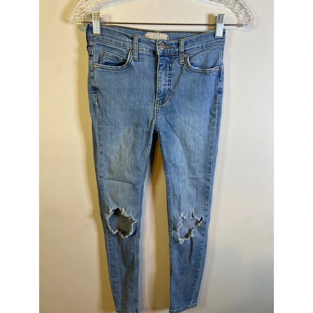 Free People Womens‎ Skinny Jeans Distressed Knee Blue 26